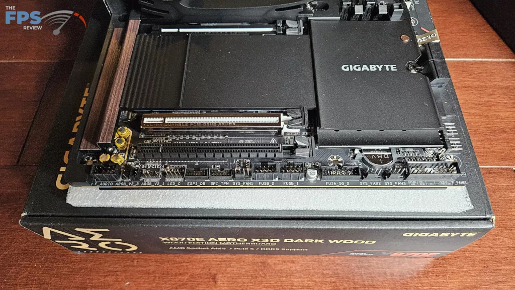 GIGABYTE X870E AERO X3D DARK WOOD motherboard: bottom edge