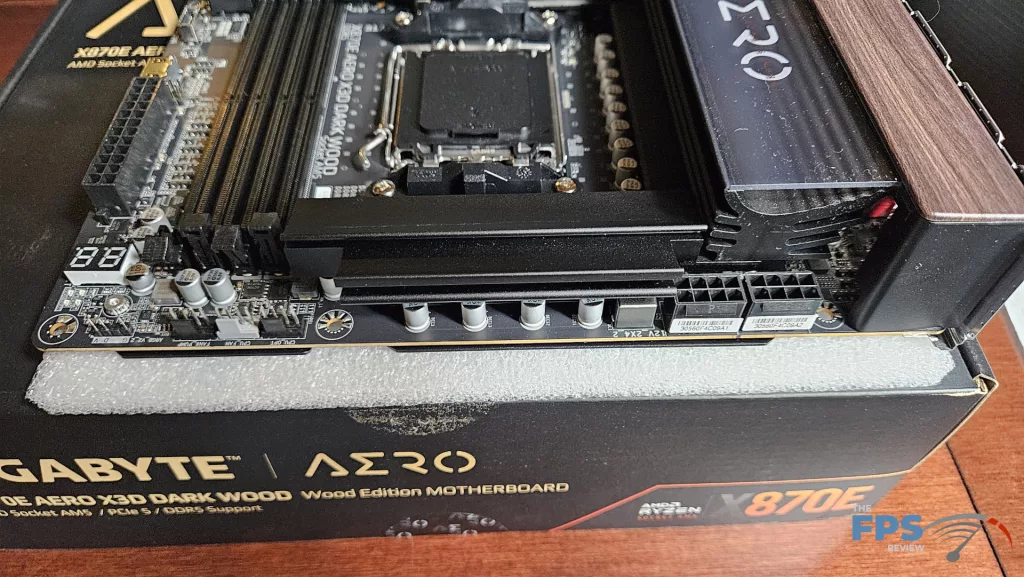 GIGABYTE X870E AERO X3D DARK WOOD motherboard: top edgr