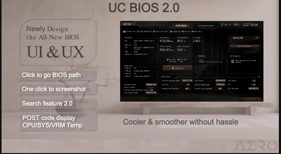GIGABYTE X870E AERO X3D DARK WOOD motherboard: BIOS