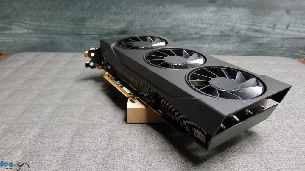 XFX Swift Radeon RX 9070 GRE Triple Fan Gaming Edition Card Top Angled