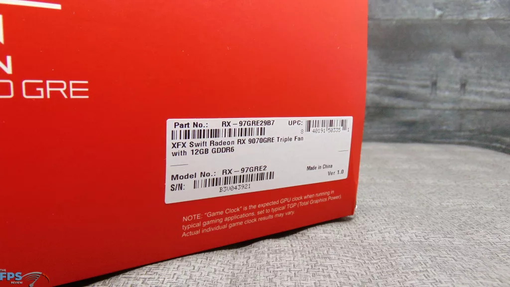 XFX Swift Radeon RX 9070 GRE Triple Fan Gaming Edition Box Label