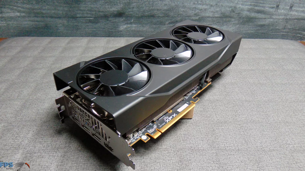 XFX Swift Radeon RX 9070 GRE Triple Fan Gaming Edition Card Top Angled