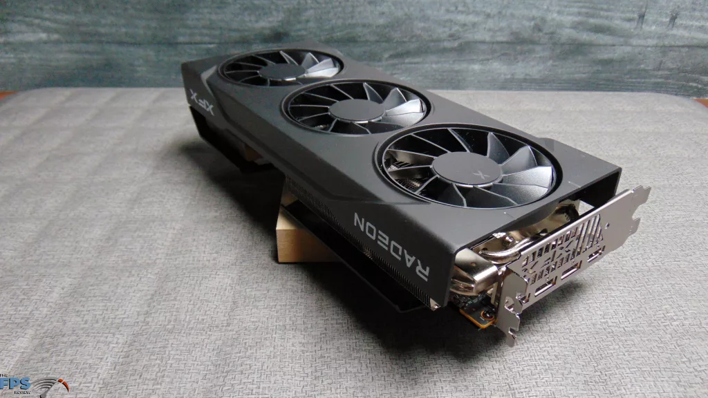 XFX Swift Radeon RX 9070 GRE Triple Fan Gaming Edition Card Top Angled