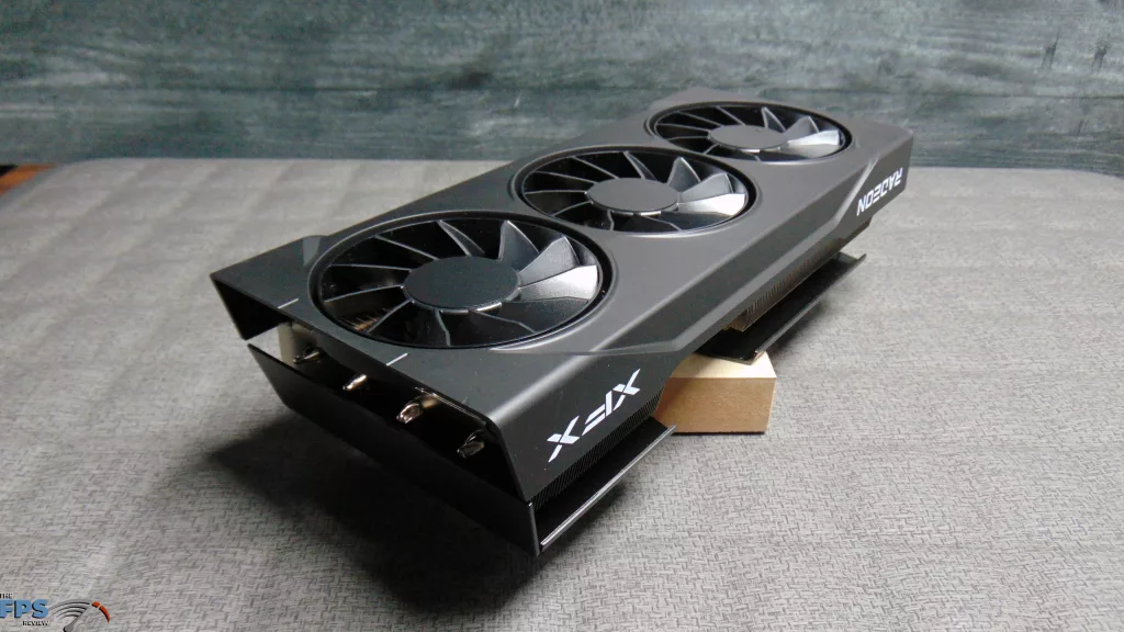 XFX Swift Radeon RX 9070 GRE Triple Fan Gaming Edition Card Top Angled