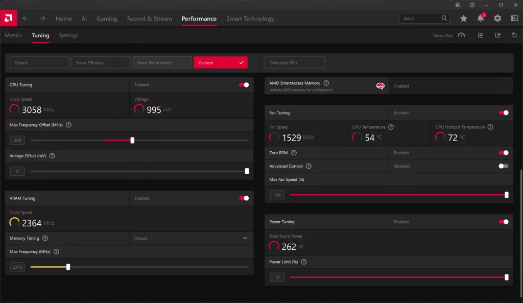 AMD Radeon Software Performance Tuning Overclock Screenshot