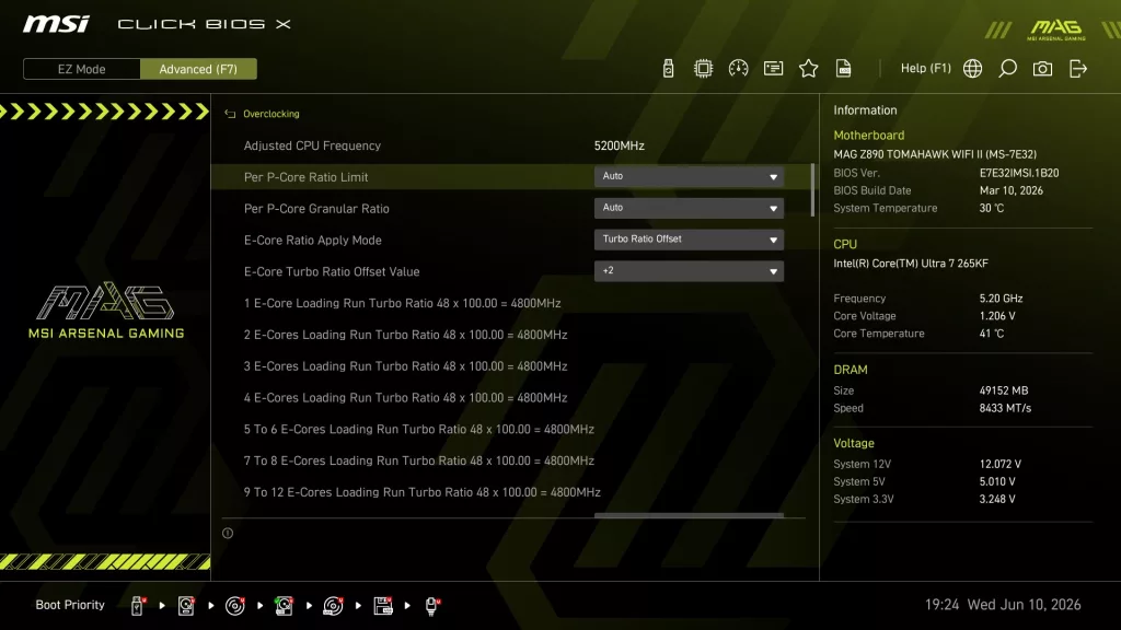 MSI MAG Z890 TOMAHAWK WiFi II motherboard BIOS
