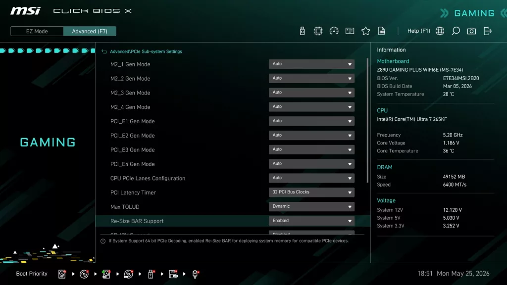 MSI Z890 GAMING PLUS WiFi6E motherboard: BIOS
