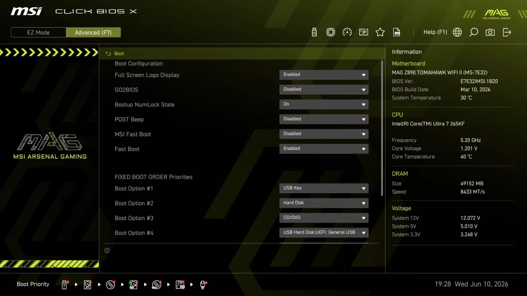 MSI MAG Z890 TOMAHAWK WiFi II motherboard BIOS