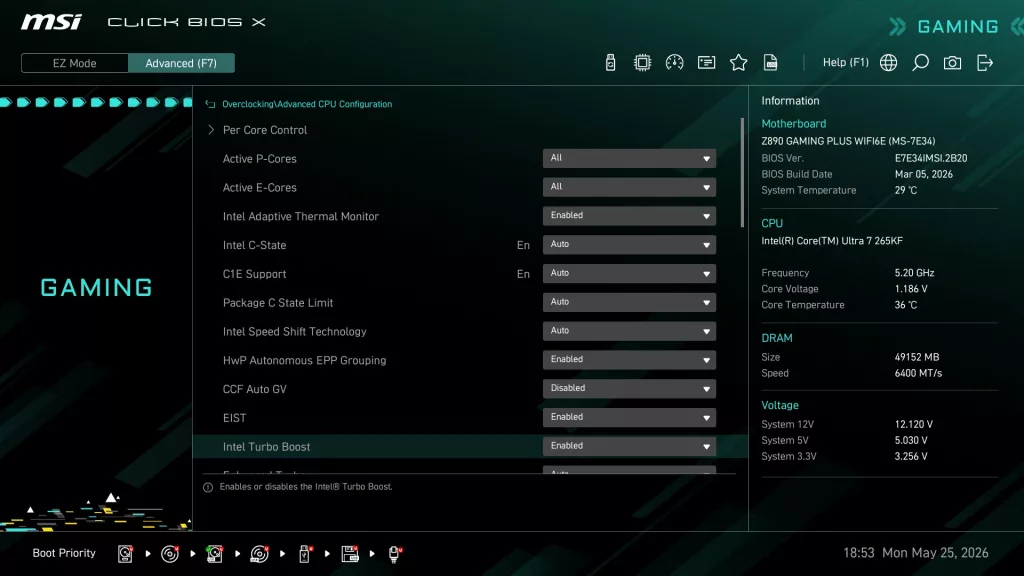 MSI Z890 GAMING PLUS WiFi6E motherboard: BIOS