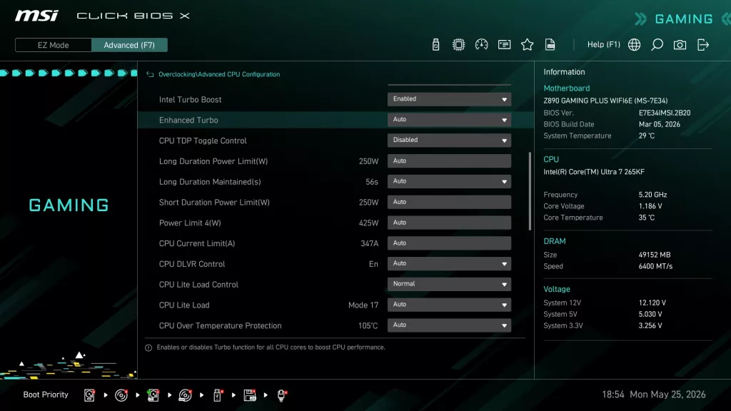 MSI Z890 GAMING PLUS WiFi6E motherboard: BIOS