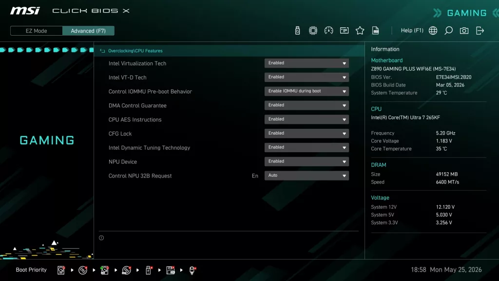 MSI Z890 GAMING PLUS WiFi6E motherboard: BIOS