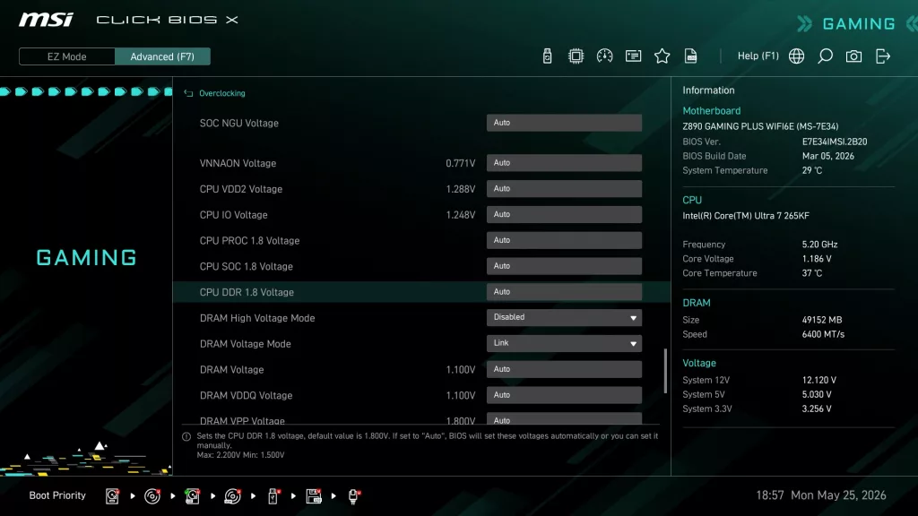MSI Z890 GAMING PLUS WiFi6E motherboard: BIOS