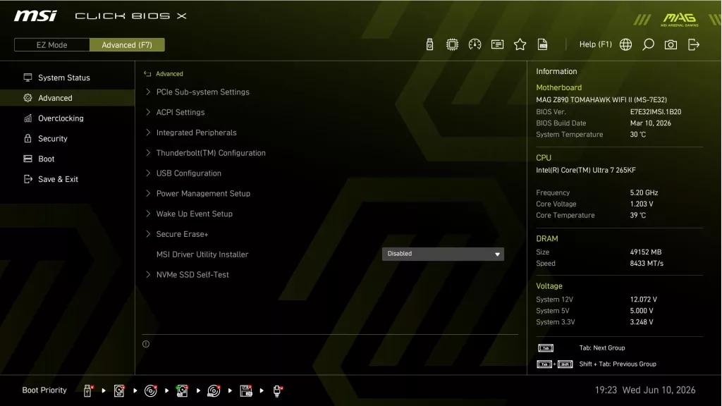 MSI MAG Z890 TOMAHAWK WiFi II motherboard BIOS