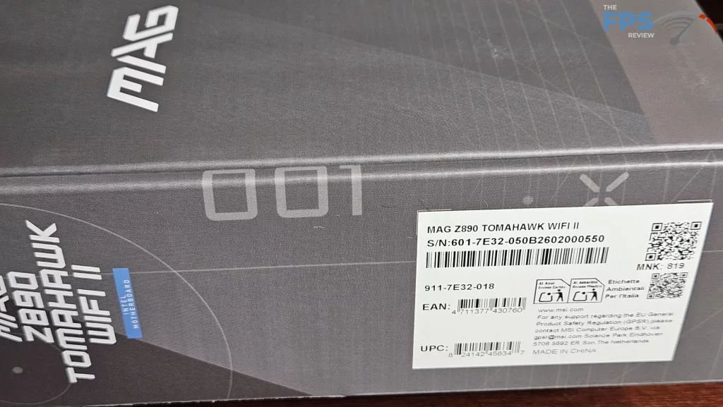 MSI MAG Z890 TOMAHAWK WiFi II motherboard: box label