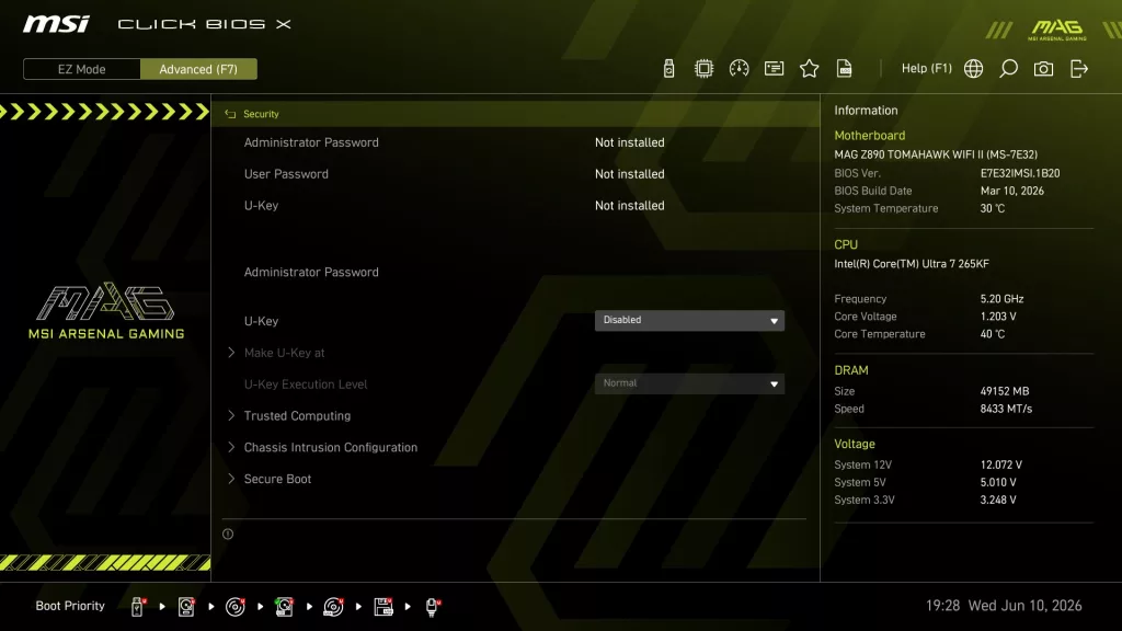 MSI MAG Z890 TOMAHAWK WiFi II motherboard BIOS