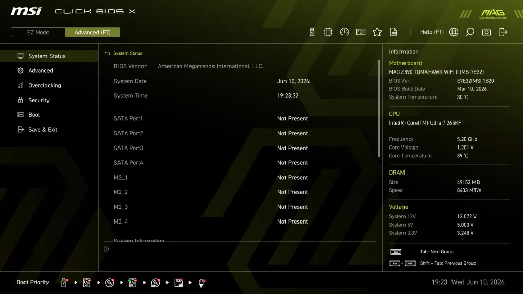 MSI MAG Z890 TOMAHAWK WiFi II motherboard: BIOS