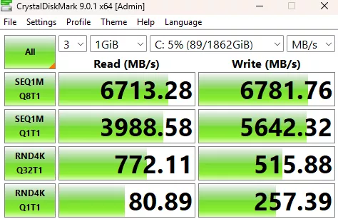 ASRock X870 CHALLENGER WiFi White: CrystalDisk result
