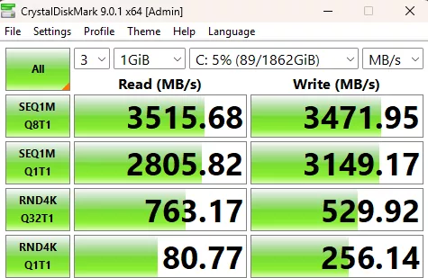ASRock X870 CHALLENGER WiFi White: CrystalDisk result