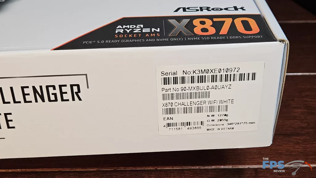 ASRock X870 CHALLENGER WiFi White motherboard: box label