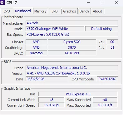 ASRock X870 CHALLENGER WiFi White: cpuz