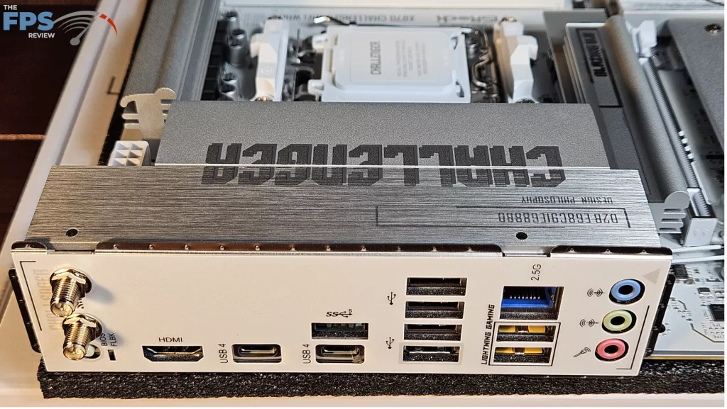ASRock X870 CHALLENGER WiFi White motherboard: top of I/O