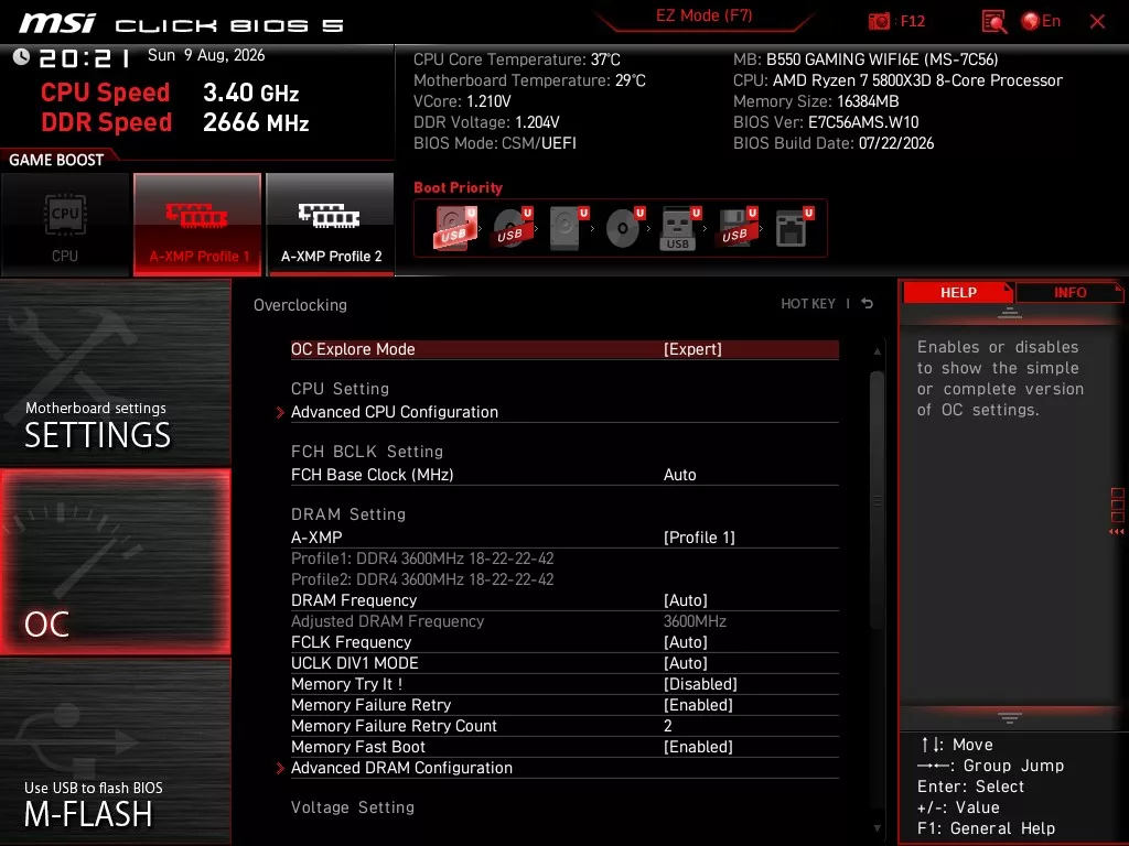 MSI B550 GAMING WiFi6E motherboard: BIOS