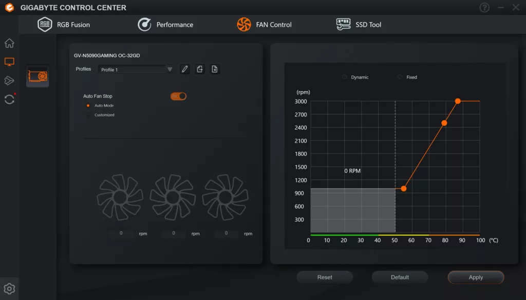 GIGABYTE GeForce RTX 5090 GAMING OC 32G GIGABYTE Control Center