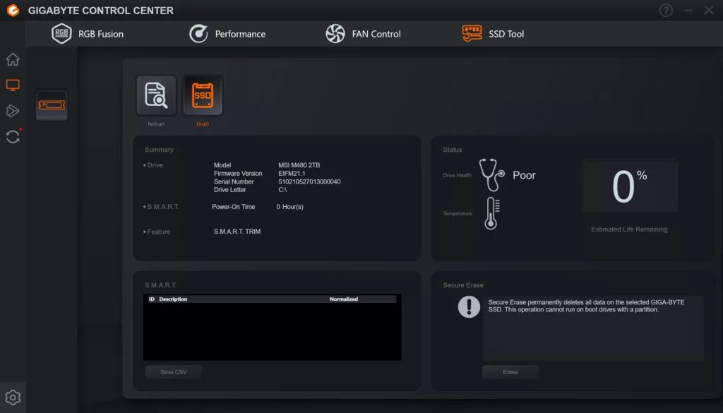 GIGABYTE GeForce RTX 5090 GAMING OC 32G GIGABYTE Control Center