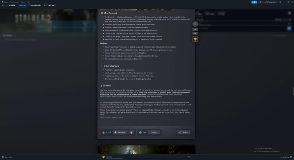 Stalker 2 Patch 2.0 Patch Notes Screenshot