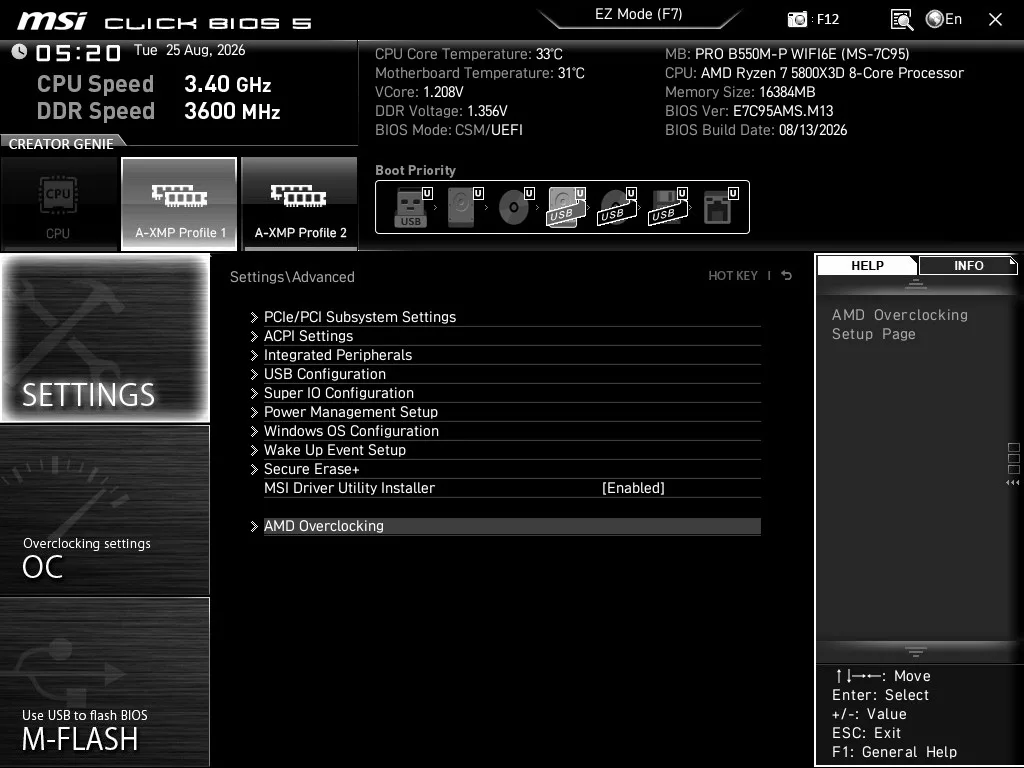 MSI PRO B550M-P WiFi6E motherboard: BIOS