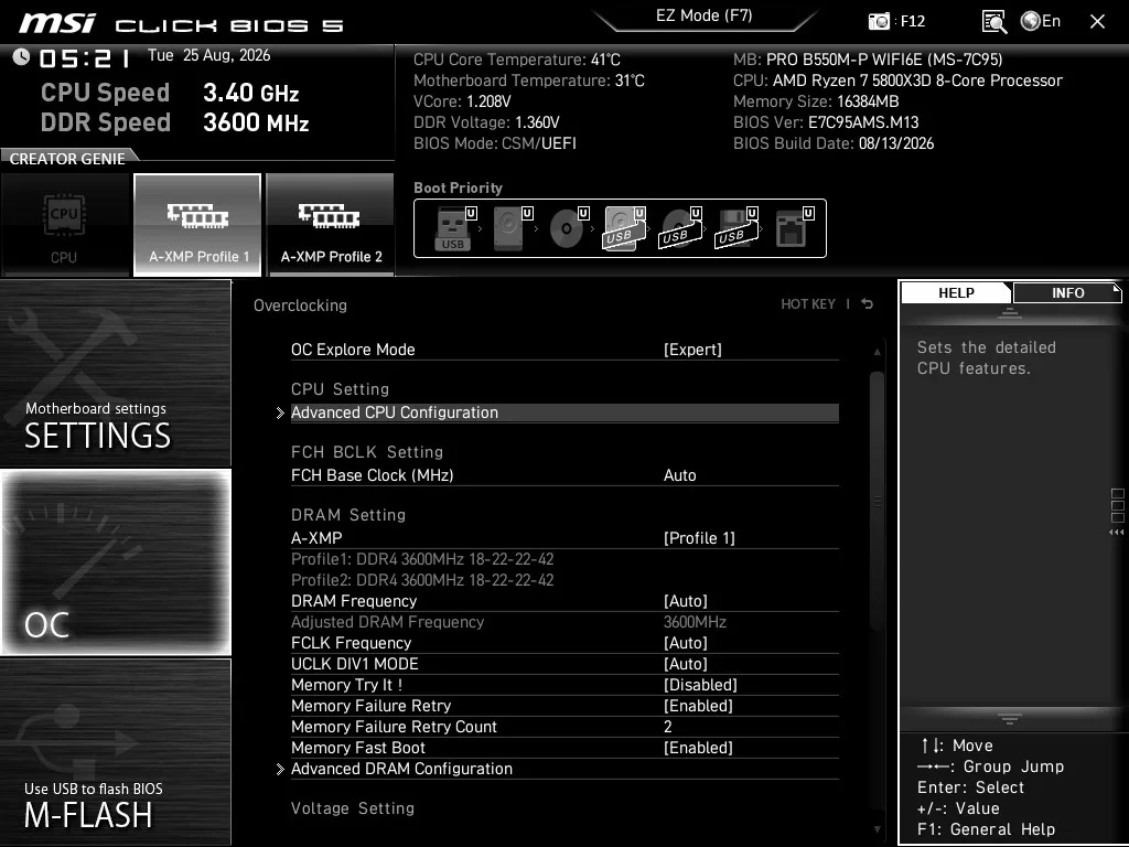 MSI PRO B550M-P WiFi6E motherboard: BIOS