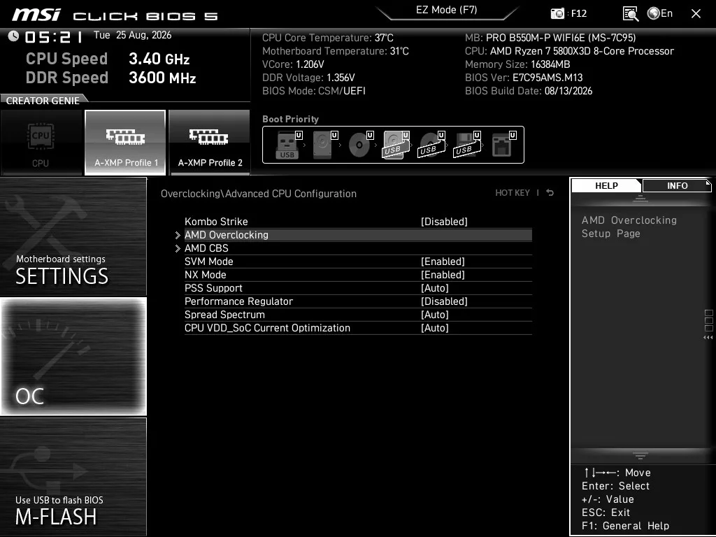 MSI PRO B550M-P WiFi6E motherboard: BIOS