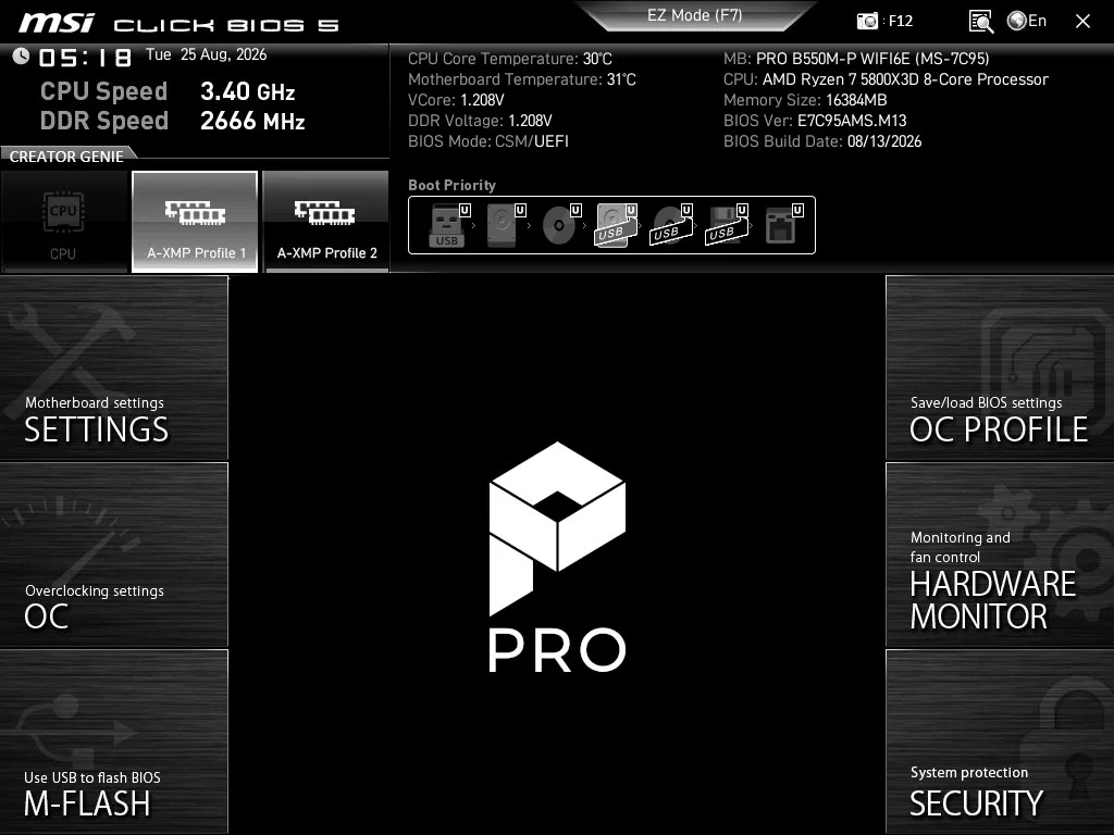 MSI PRO B550M-P WiFi6E motherboard: BIOS