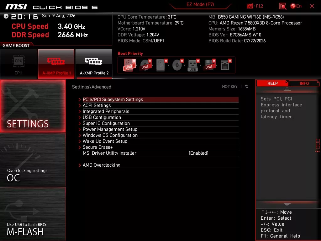 MSI B550 GAMING WiFi6E motherboard: BIOS