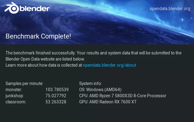 MSI PRO B550M-P WiFi6E motherboard: performance benchmark:BlenderBenchmark