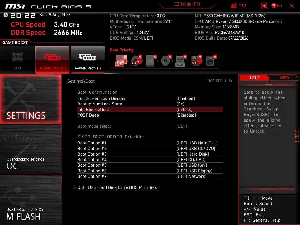 MSI B550 GAMING WiFi6E motherboard: BIOS, Kombo Strike BIOS setting