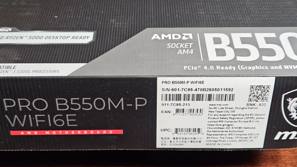 MSI PRO B550M-P WiFi6E motherboard: label