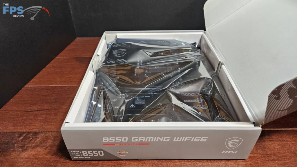 MSI B550 GAMING WiFi6E motherboard: box open
