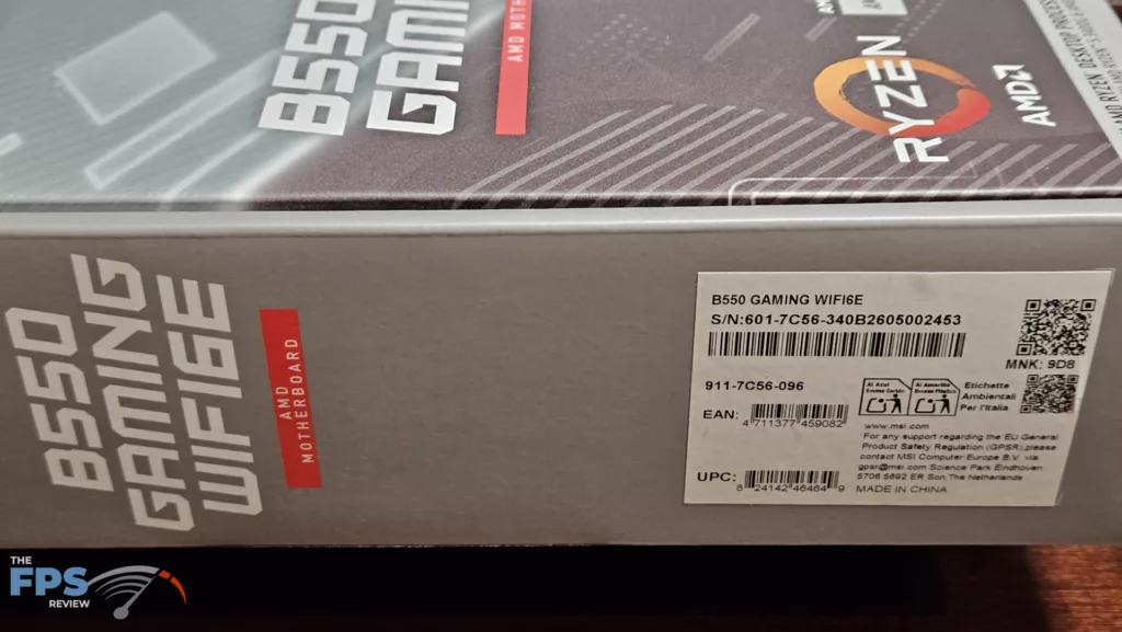 MSI B550 GAMING WiFi6E motherboard: label