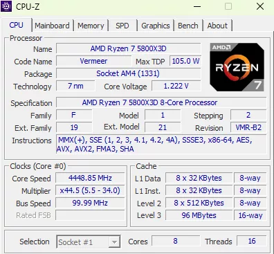 MSI B550 GAMING WiFi6E motherboard: cpuz
