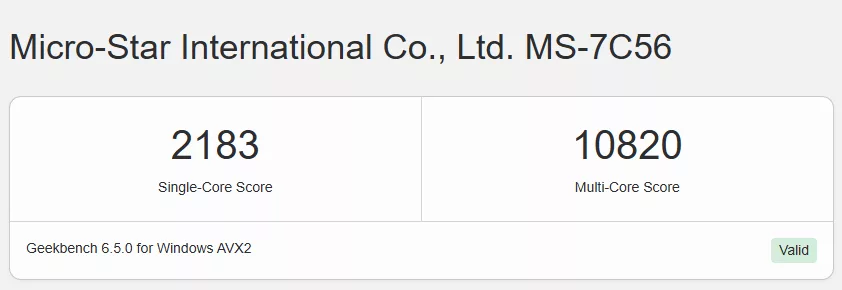 MSI B550 GAMING WiFi6E motherboard: performanceGeekbench6
