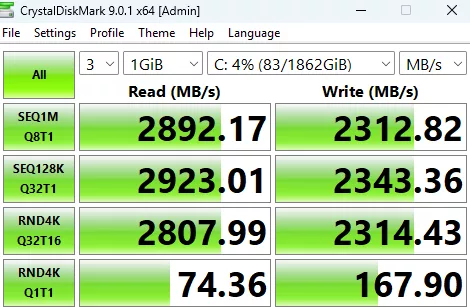 MSI B550 GAMING WiFi6E motherboard: performance crystalDisk