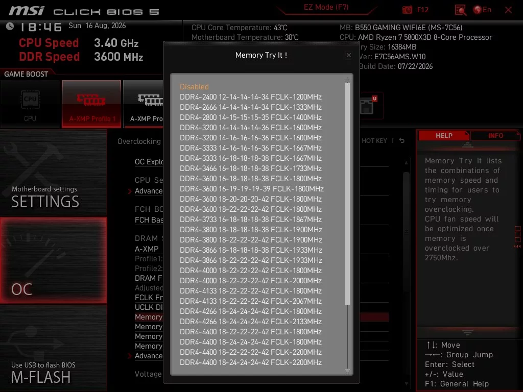 MSI B550 GAMING WiFi6E motherboard: BIOS memory try it