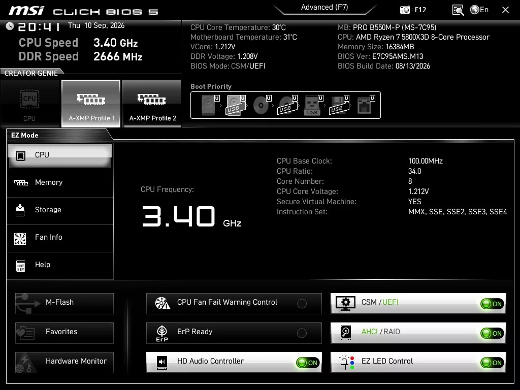 MSI PRO B550M-P motherboard: BIOS