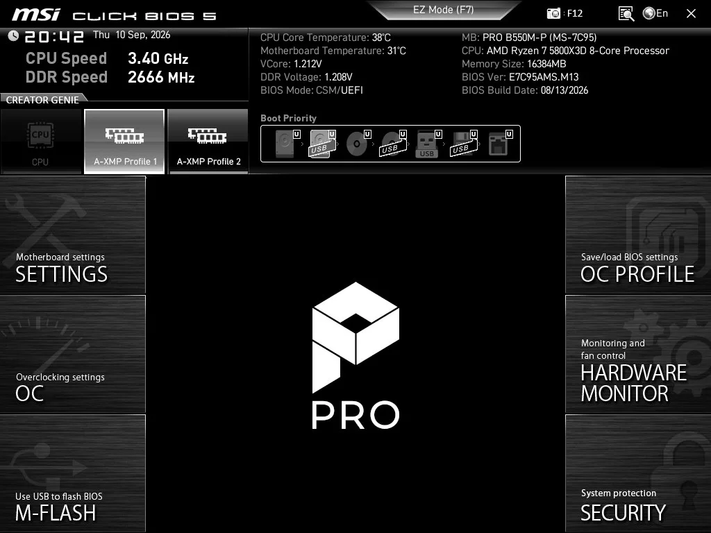 MSI PRO B550M-P motherboard: BIOS Advanced mode