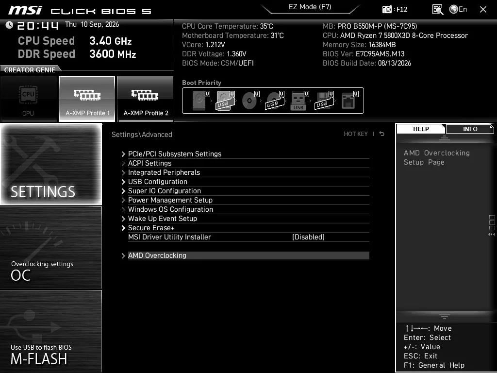 MSI PRO B550M-P motherboard: BIOS