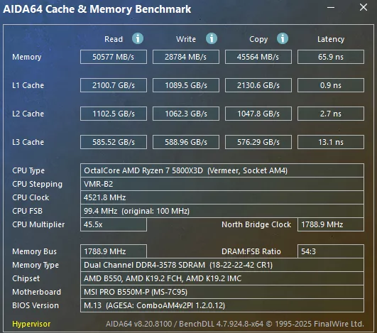 MSI PRO B550M-P motherboard: Performance benchmark result AIDA64 memory