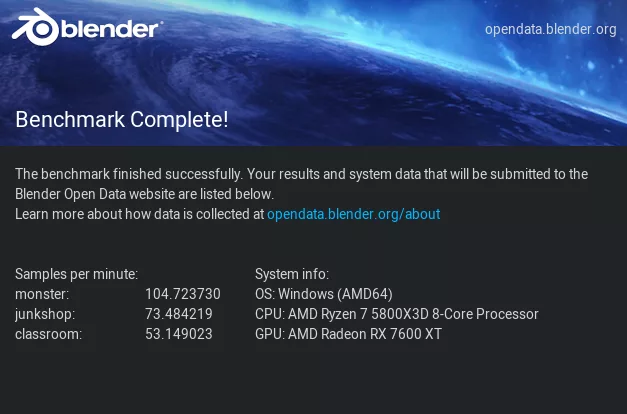 MSI PRO B550M-P motherboard: Performance benchmark result Blender Benchmark
