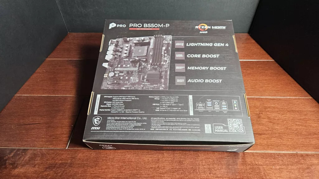 MSI PRO B550M-P motherboard: box back