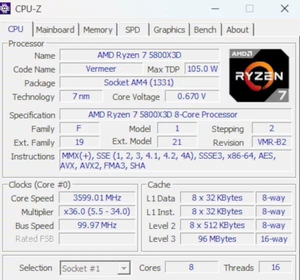 MSI PRO B550M-P motherboard: CPU-Z